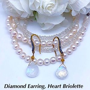 Diamond Rainbow Moonstone Earrings, Bride Earring